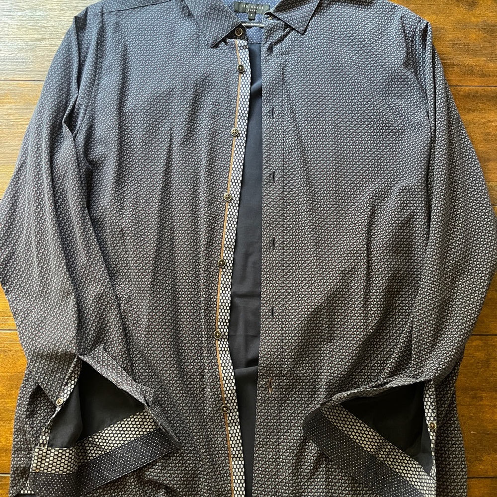 Ted Baker Navy Geometric Patterned Casual Button Down Shirt